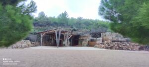 Entrée des galeries souterraines du Musée de la Mine de Cap Garonne protégée par une structure en bois au cœur de la pinède.
